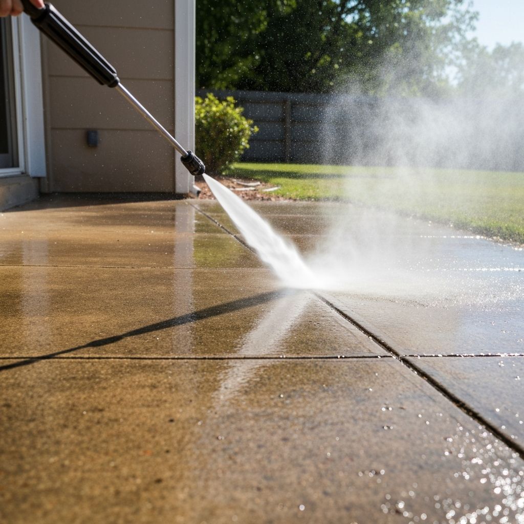 Pressure washing concrete